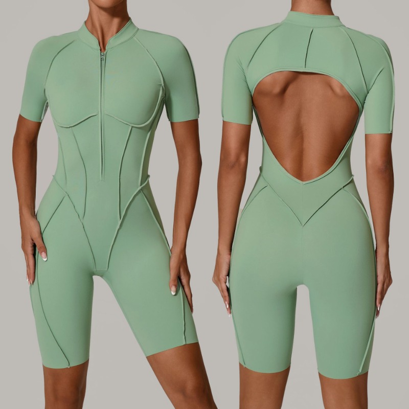 Yoga Fitness Kleidung - Damen-Trainingsanzug Sportbekleidung Outfit mit Reißverschluss Jumpsuit