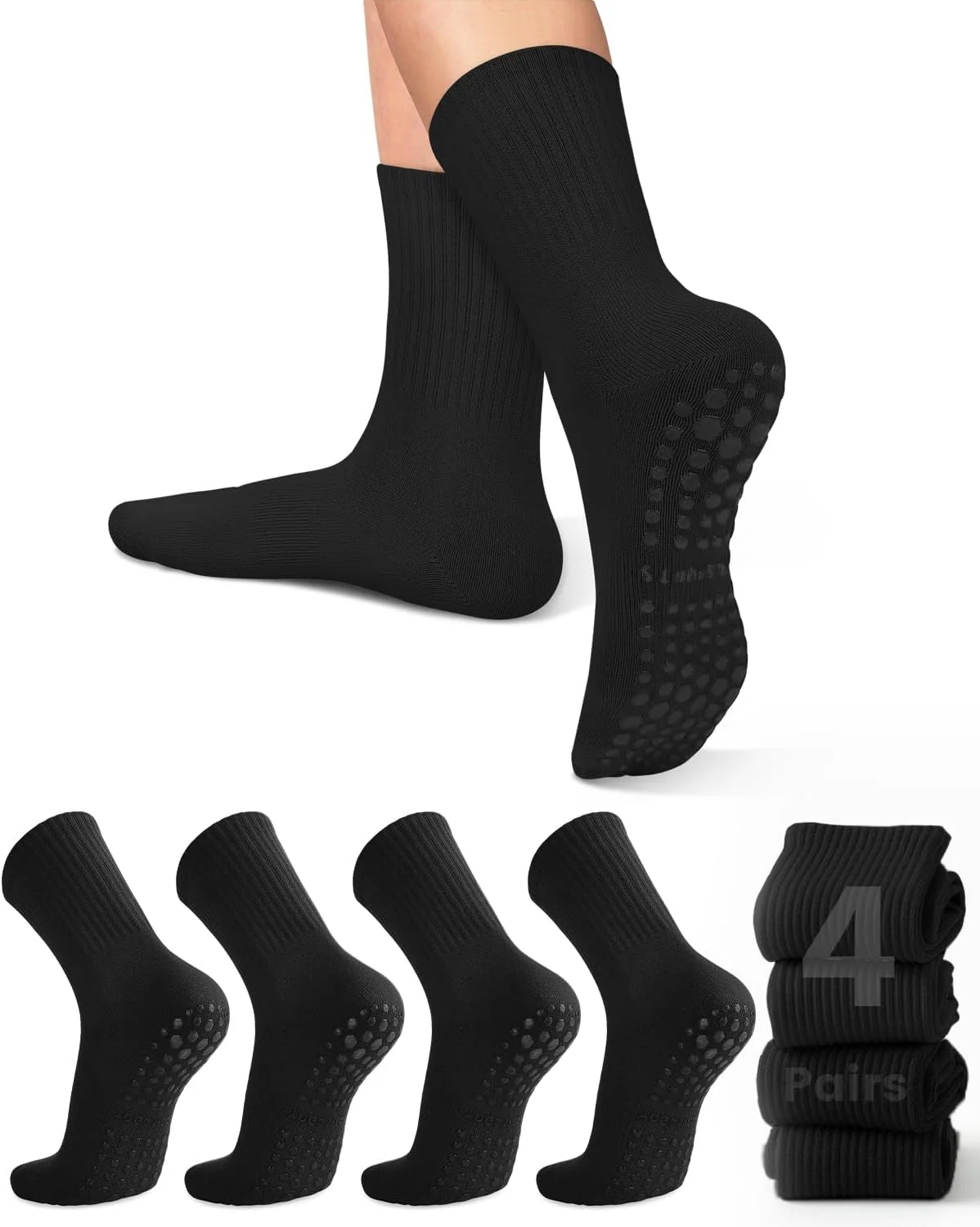 Yoga & Fitness Center - 4 Paar Damen-Yoga-Socken, einfarbige, rutschfeste Yoga-Pilates-Ballettsocken