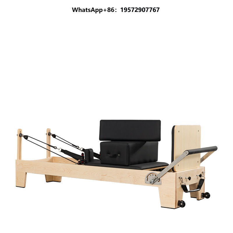 Yoga Fitness Pilates Reformer - Hochwertiges Ahorn-Pilates-Reformer-Bett Yoga-Fitness Umweltfreundlich Federn Mikrofaser-Leder